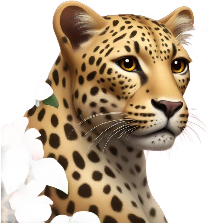 Leopard with a hibiscus flower by the ear emoji