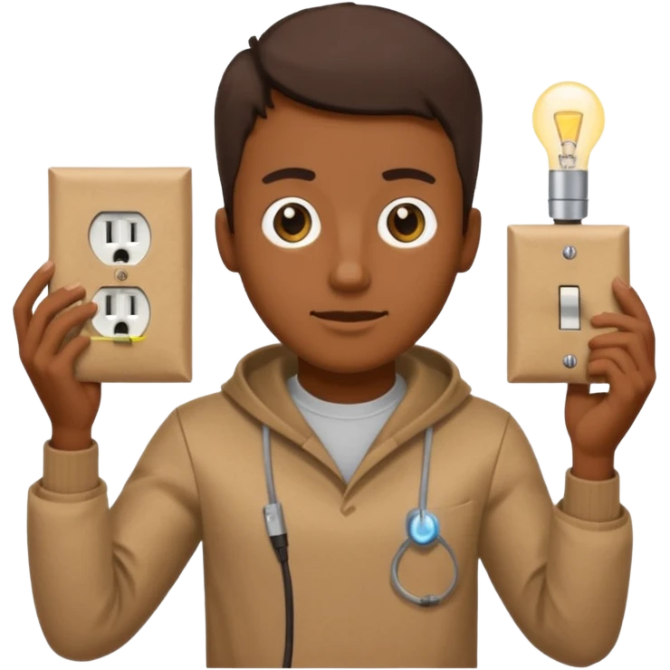 guy with a paper bag with eye holes on his head holding a light switch emoji