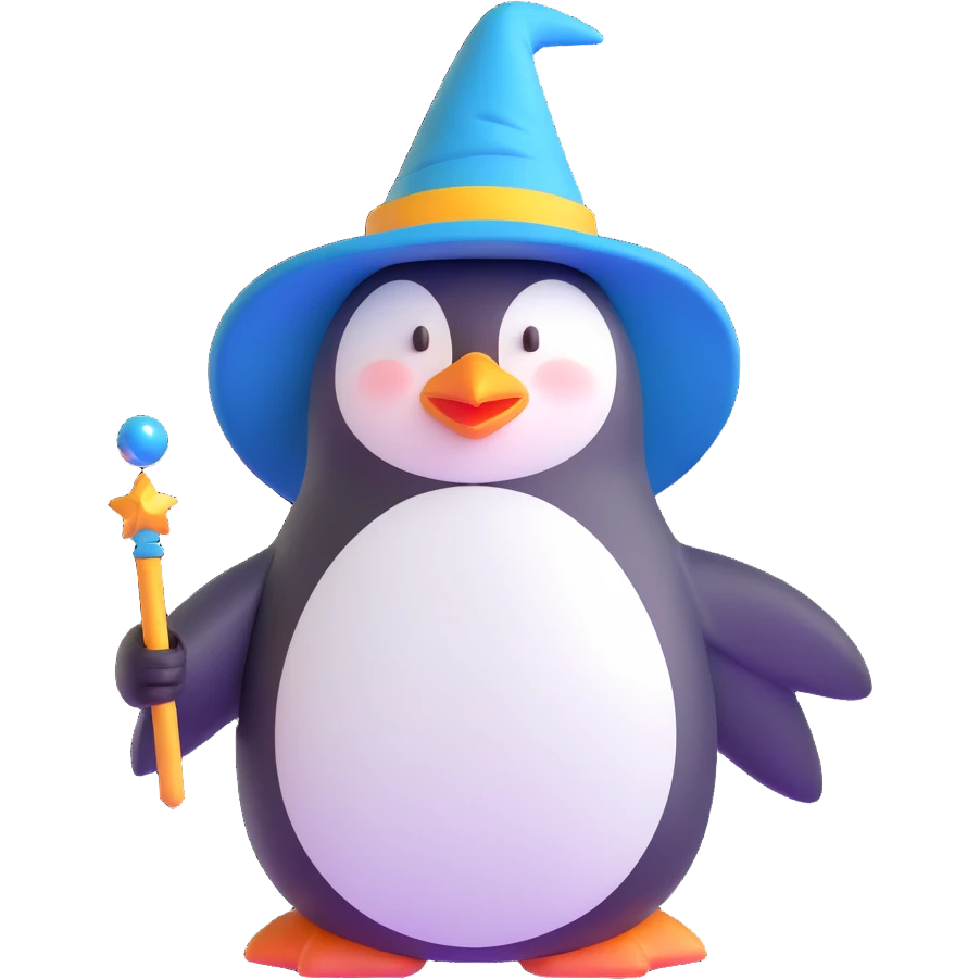 penguin wizard with magic wand and pointed hat emoji