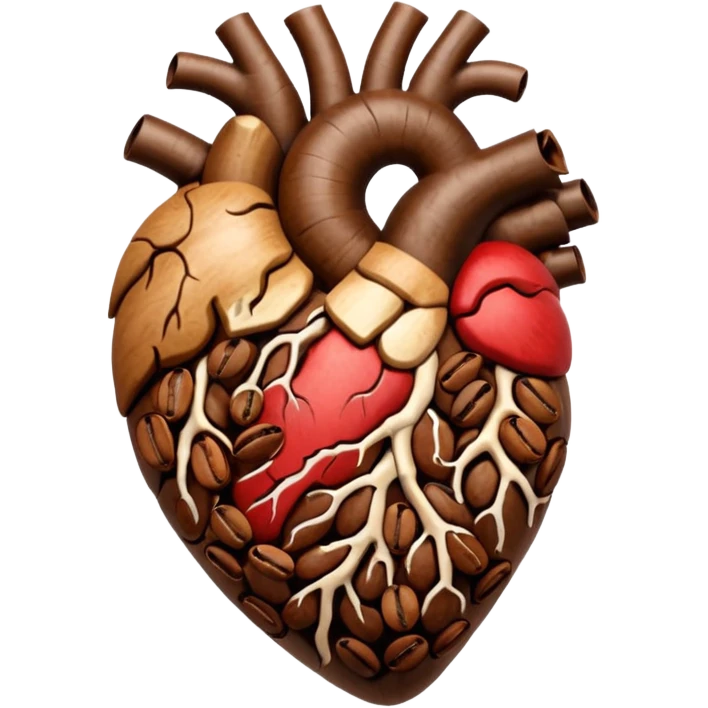 Anatomical hearts consists of lot coffe beans  emoji