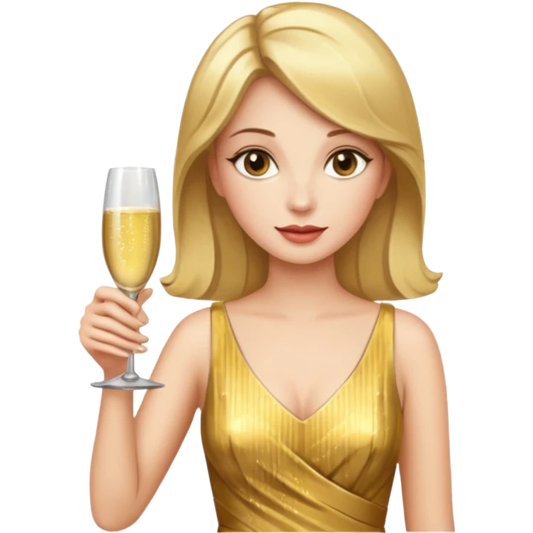 woman with shampane glass in golt dress emoji