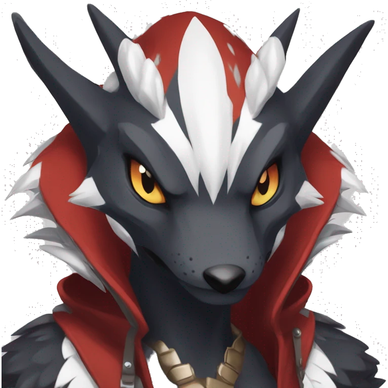 Black Cool Edgy Anthro Noivern-Nargacuga-Sergal-Fakémon  with White and Red Edgy markings emoji