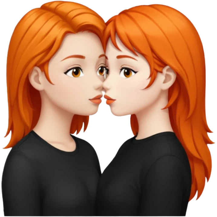 Orange hair girl kissing a black hair girl  emoji
