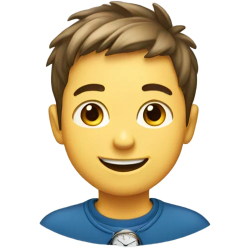 smiling boy outdoors with watch emoji