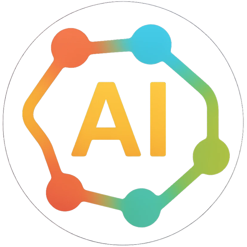 AI logo for social media, abstract neural network, circular badge, modern and simple, vibrant colors, strong contrast emoji