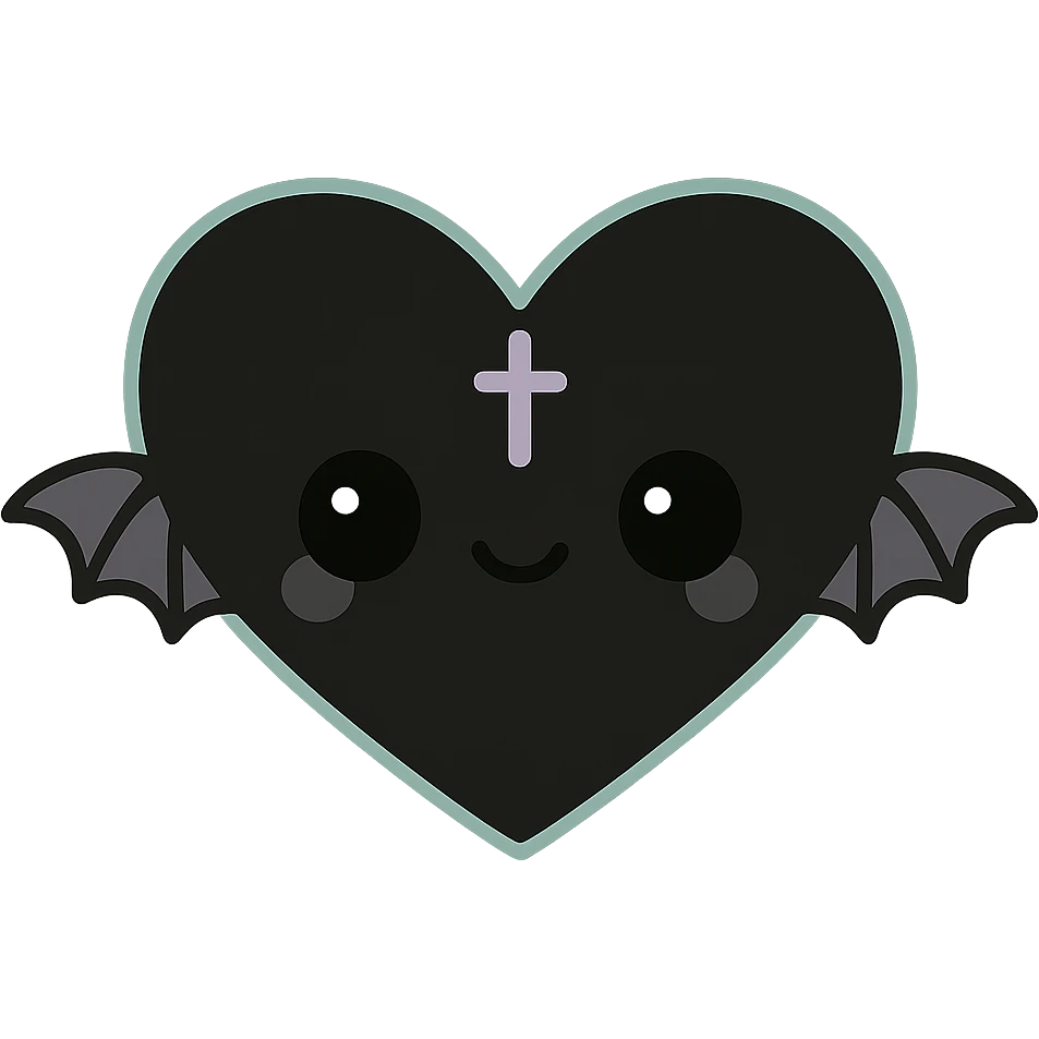 Remove the background while keeping the cute kawaii style with a smiling face. Add goth details to the character. emoji