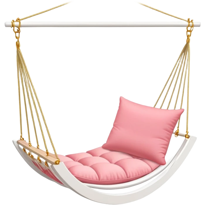 Romantic white wooden pastel-red-pink cushions hammock-swing with tiny gold flowers around emoji