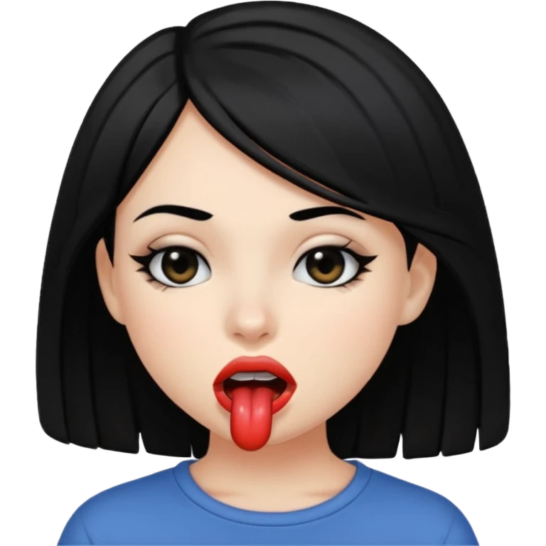 Альтушка с белой кожей, чёрными глазами и чёрными волосами прикусывает нижную губу emoji