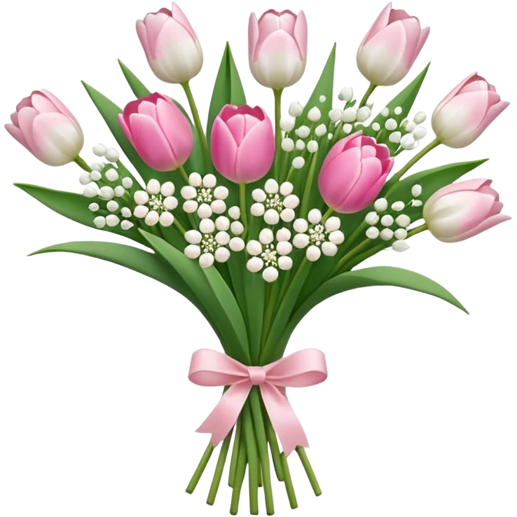 bouquet of white baby’s breath flowers and pink tulips emoji