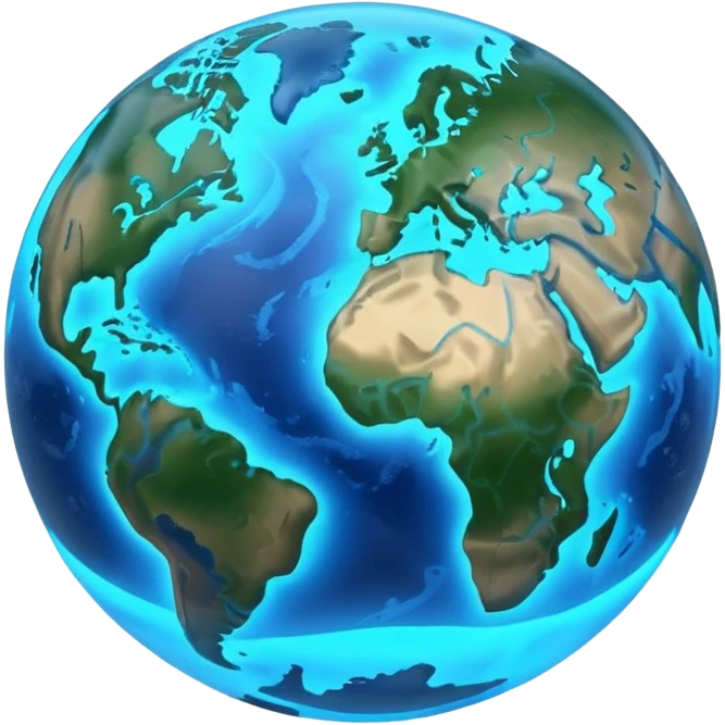 minimalistic 3d blue neon glowing transparent earth planet emoji