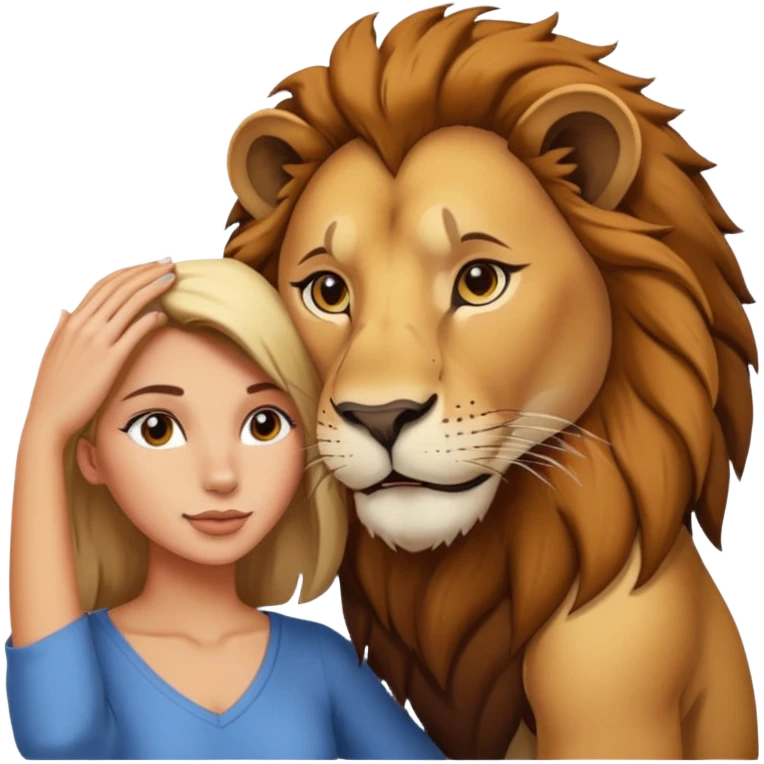 Gata tocando la cabezo de un leon emoji