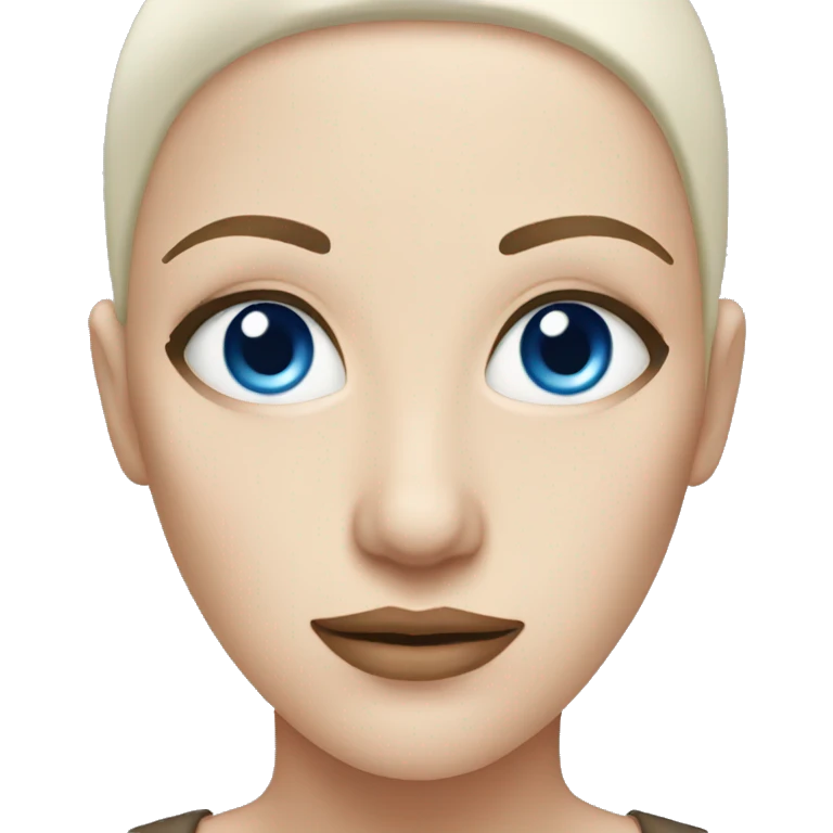pale woman with shaved head and blue eyes emoji