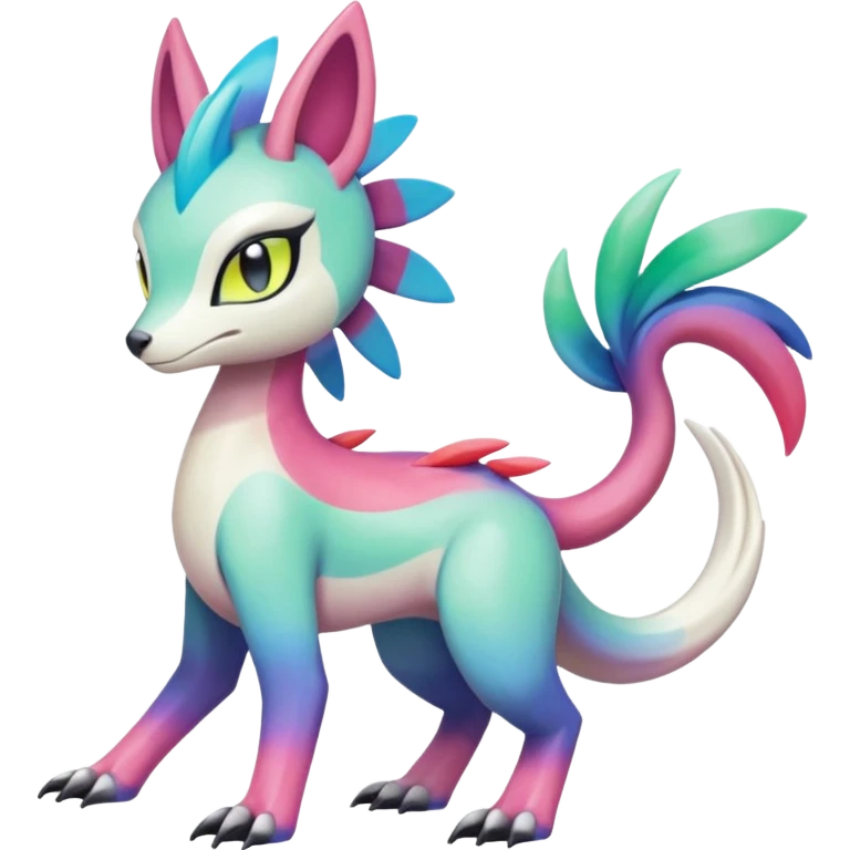 Colorful gradients-colored Meloetta-Sergal-Palkia-hybrid-fusion-Fakémon-creature, full body emoji