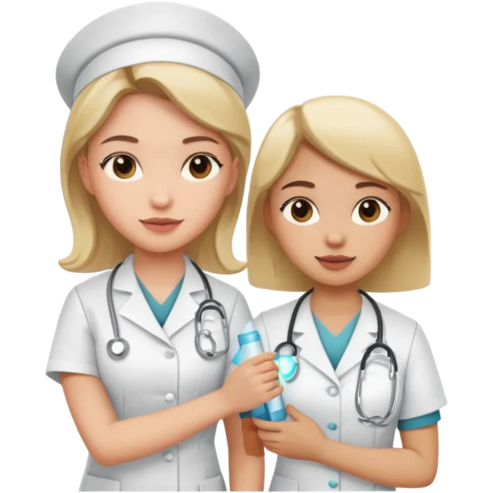 girl with a nurse giving her a shot in the arm, friendly emoji