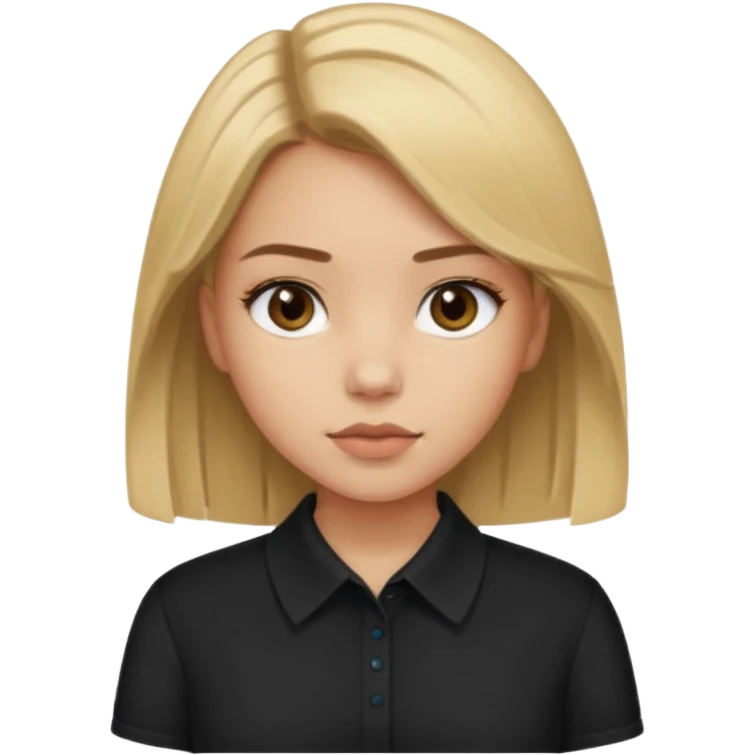 Light skinned girl with dirty blonde hair and deep brown eyes and a black square collared shirt emoji