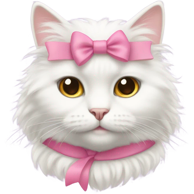fluffy white cat with a pink bow  emoji