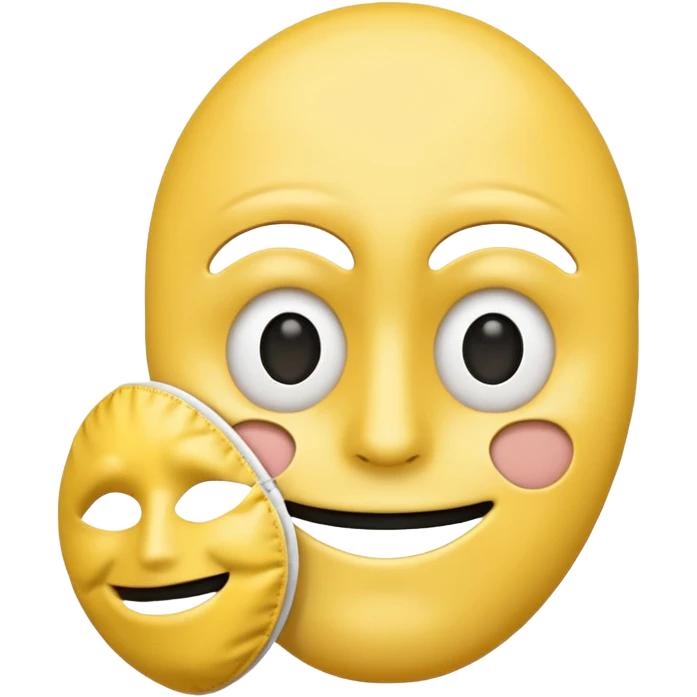 A sad face emoji holding a happy face mask emoji