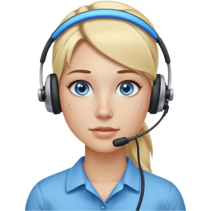 Just a head, blonde hair with lowlights in a ponytail, blue eyes, some freckles, a little older female ready to get some tasks done at work, no body and just one pony high on the back of the heard emoji