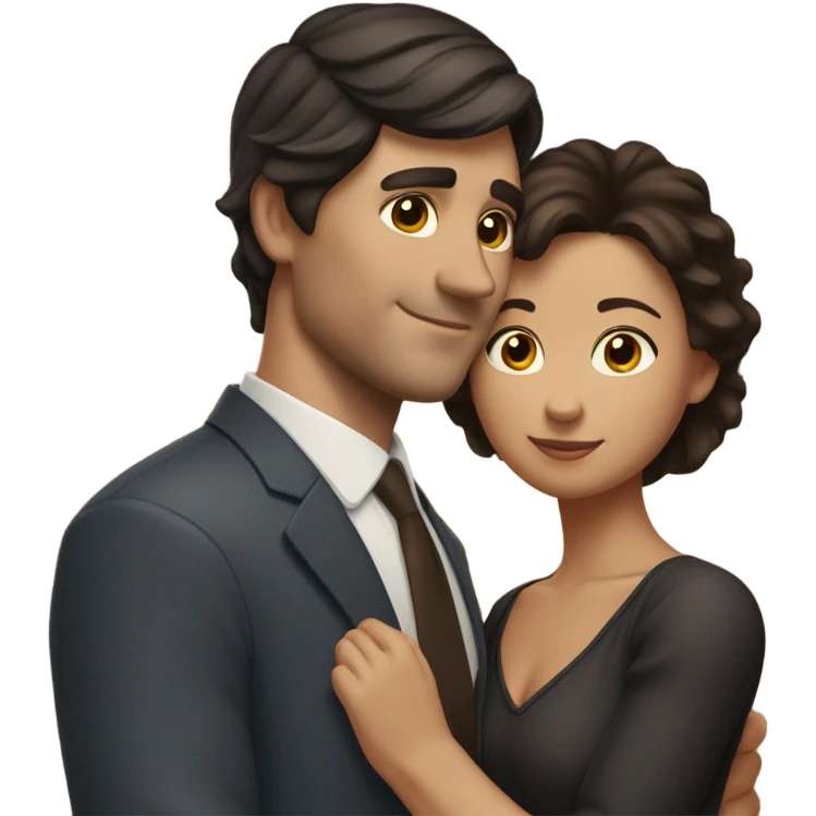 Dark haired white man hugging beautiful woman with medium tan skin and short dark brown hair  emoji