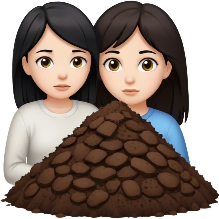 White mother black hair and white daughter brown hair standing beside a pile of poo emoji