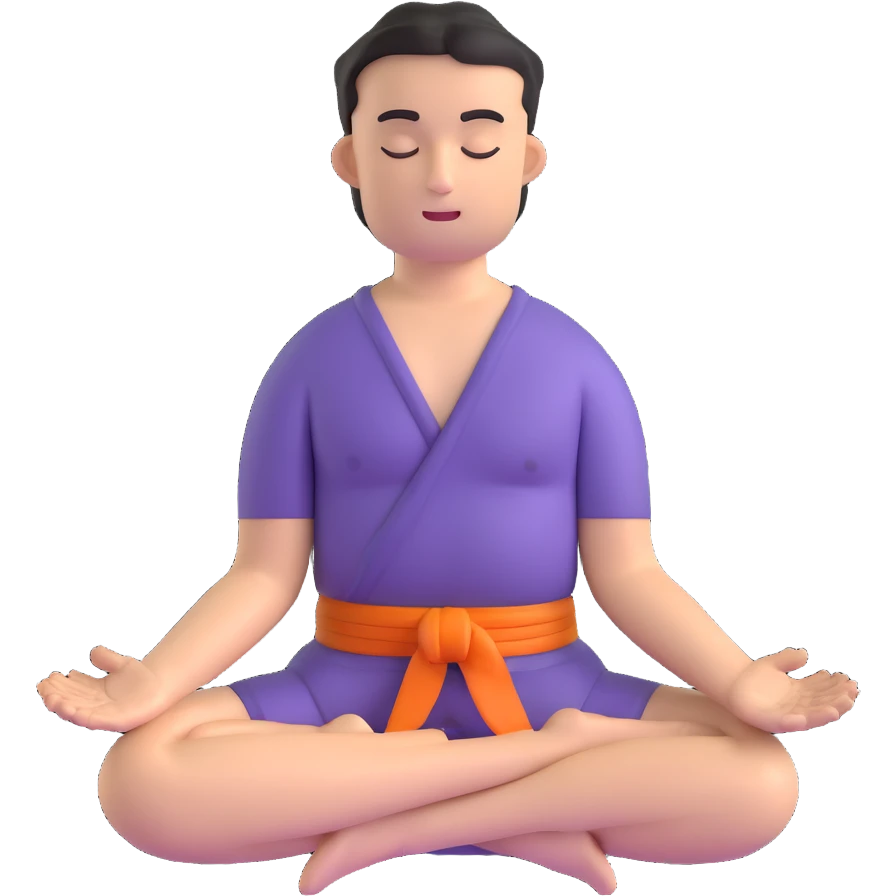 man in lotus position meditation pose, eyes closed, hands in mudra emoji