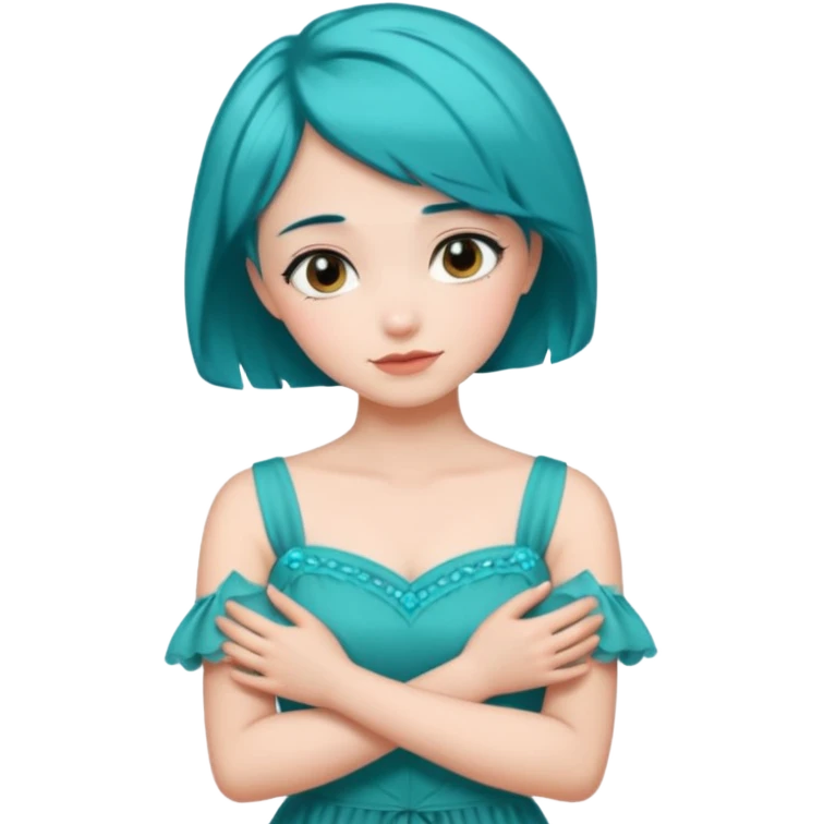 Teal hugs short hair with Belles wording emoji