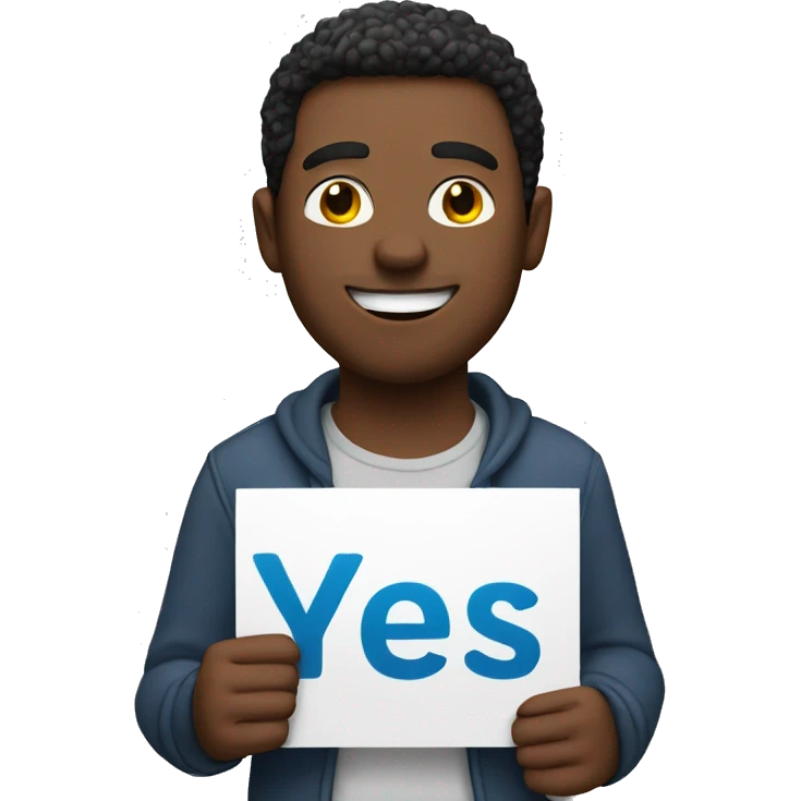 Guy holding sign that says yes emoji