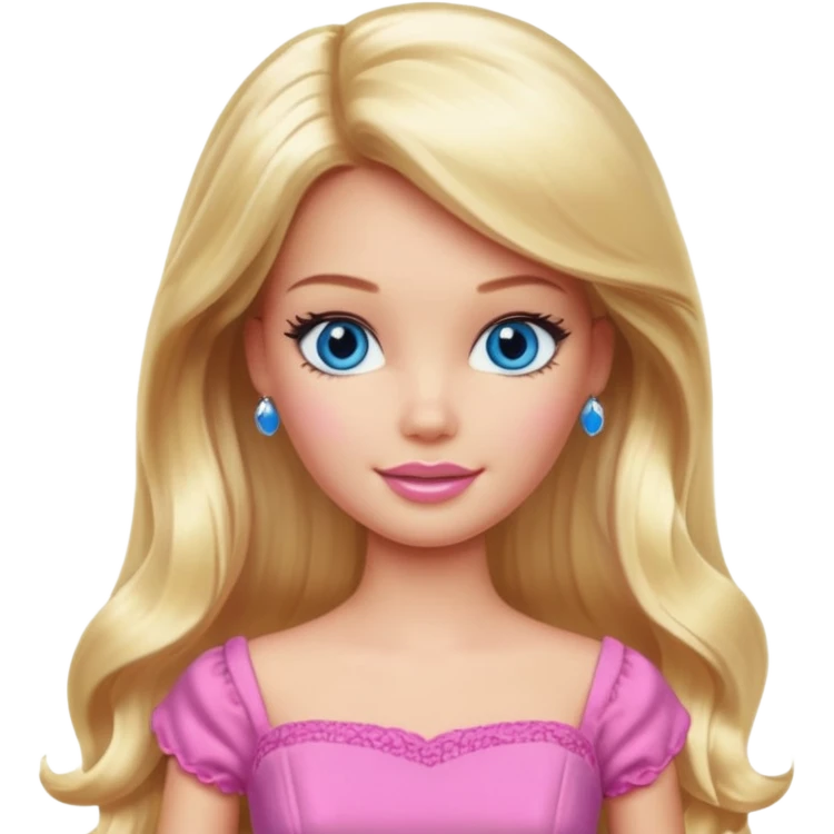 barbie, long blonde hair, pink dress, with blue eyes,different dress emoji