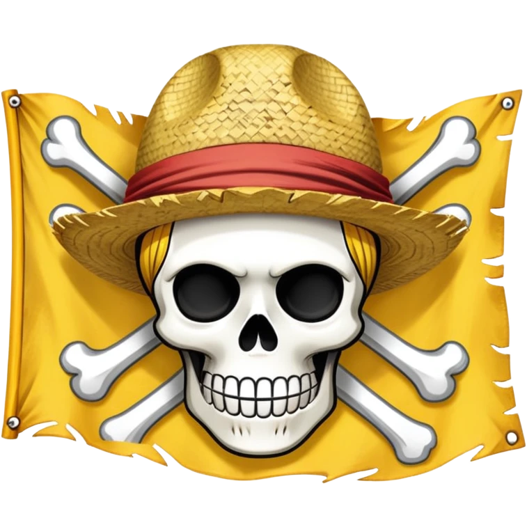 One Piece Straw Hat Pirates flag with skull wearing straw hat emoji