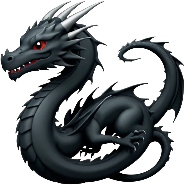 iOS sticker, minimal dragon symbol, monochrome black, dark fantasy emoji
