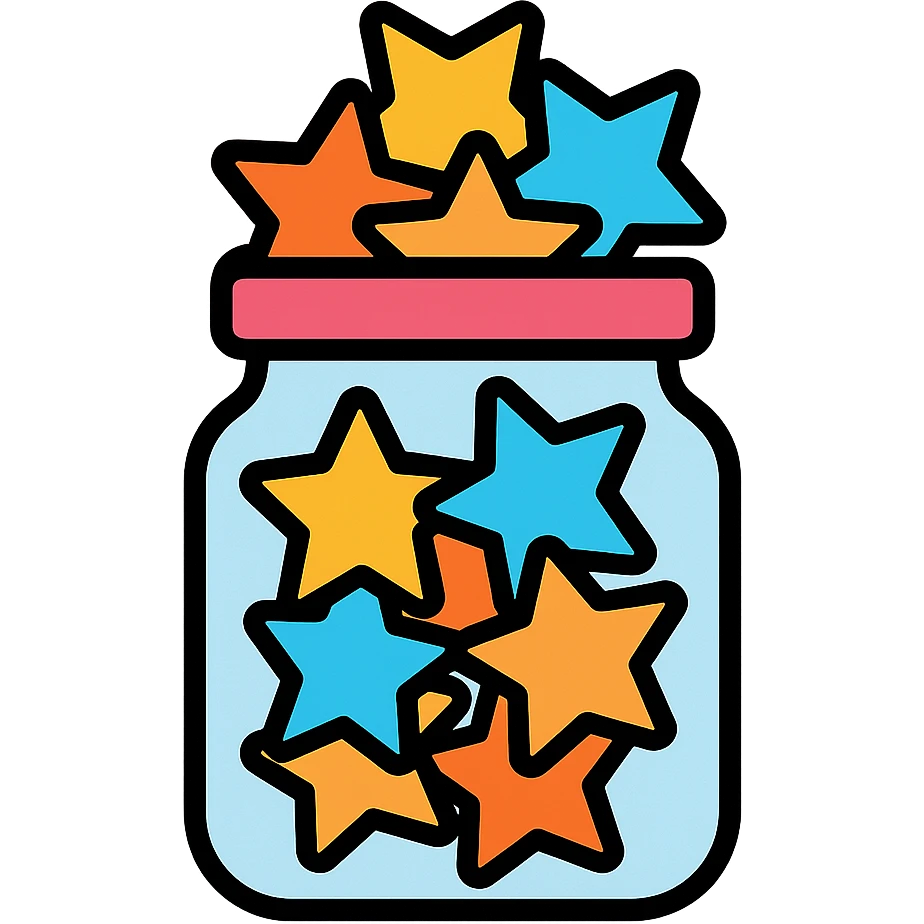 a small jar overflowing with paper lucky stars, color outline icon style emoji