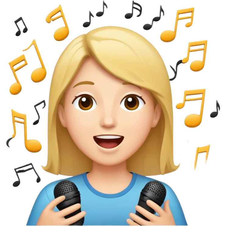 person singing with musical notes, happy and expressive emoji