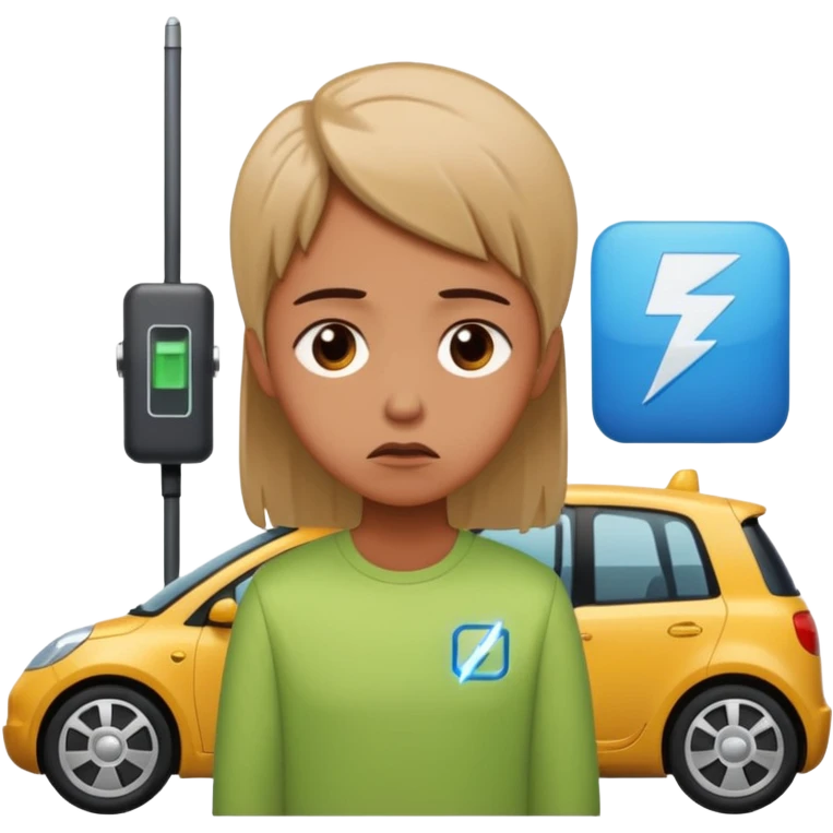 Sad person at low-battery icon next to EV. emoji