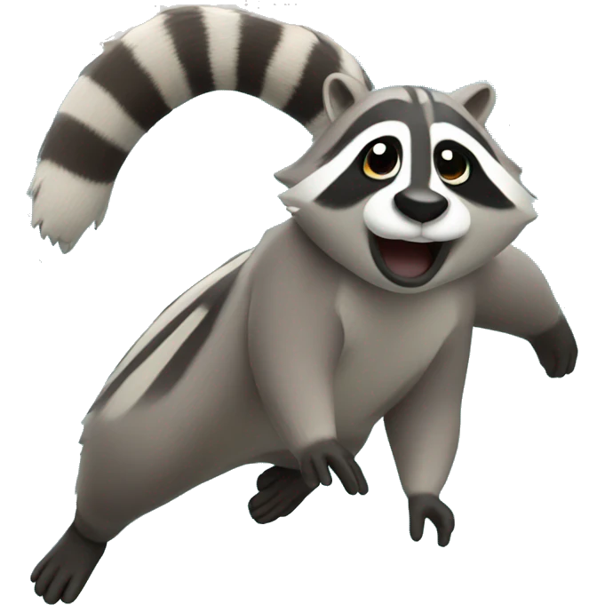 A raccoon doing a backflip into a pool emoji