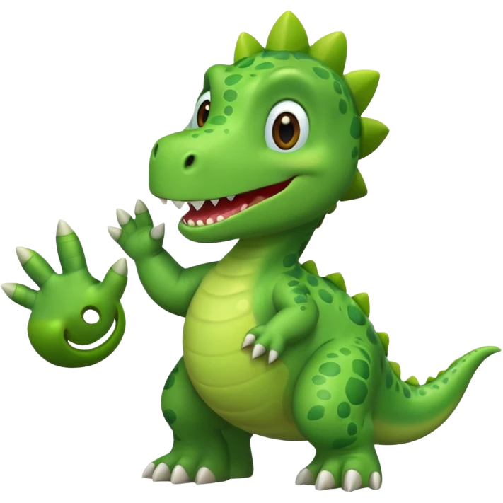 A friendly cartoon dinosaur waving hello emoji