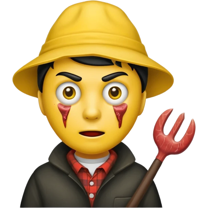 scary evil man look like from friday 13th with the yellow hat and meat khife emoji