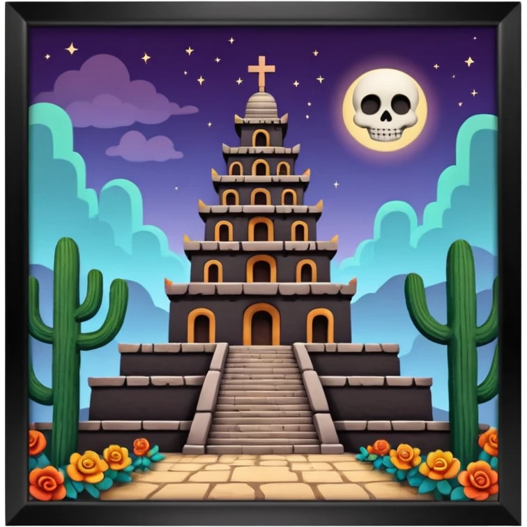 Templo antiguo mexicano del día de muertos, estilo coco de disney  emoji