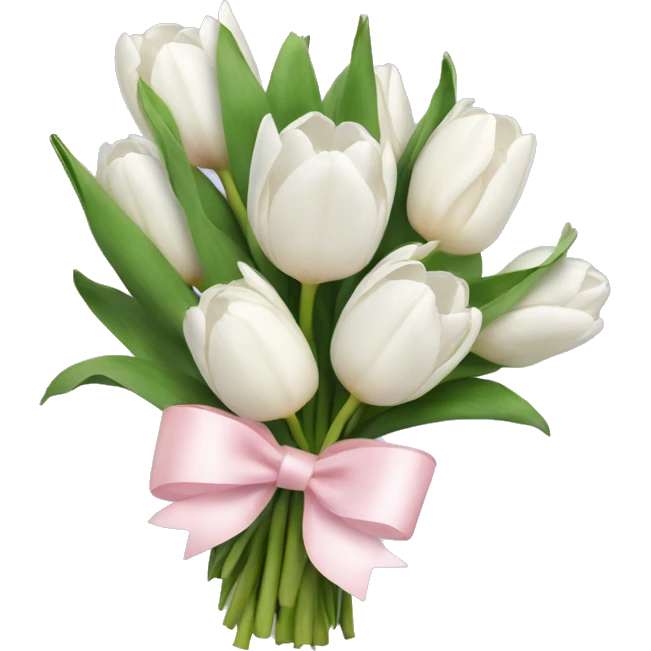 White tulips bouquet with light pink bow  emoji