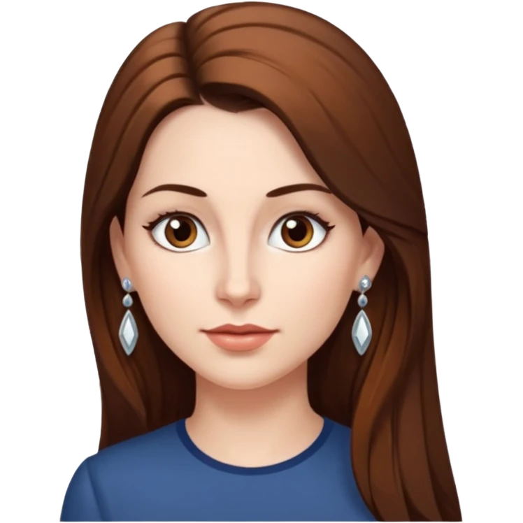 Head without neck of a 35-year-old woman, white skin, long brown hair combed to the right side and small silver earrings, small lips and pointed nose, brown eyes. emoji