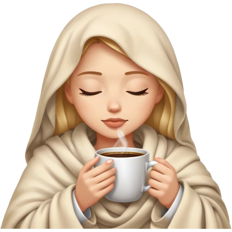 girl inside a blanket sipping coffee eyes closed emoji