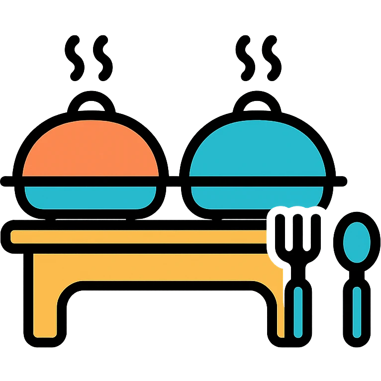 color outline icon of buffet service with food trays and utensils emoji