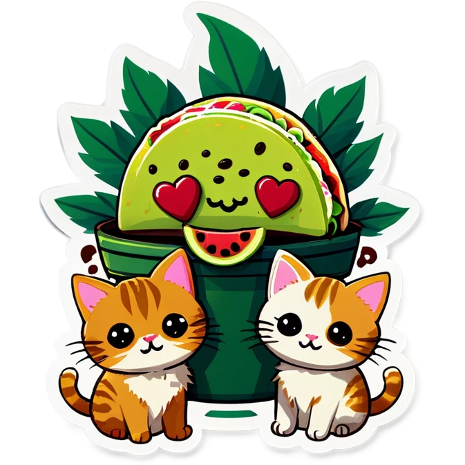 Pot leaf and kittens eating tacos kawaii style  emoji