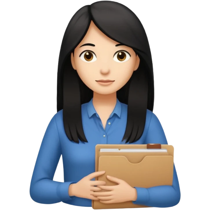a light tan woman with long black hair past mid-back, round brown eyes and manila folder in her hands emoji