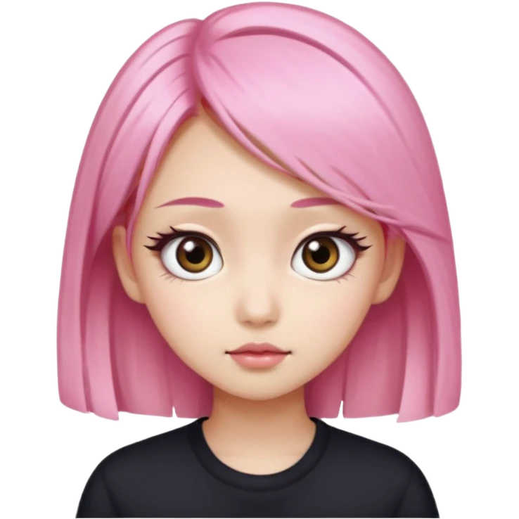 An Asian girl with pink-blonde hair, big eyes, thick eyebrows, and long eyelashes; only her head... emoji