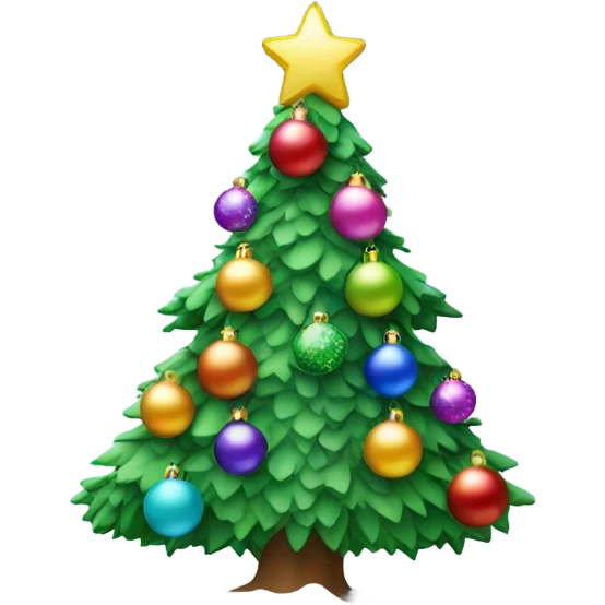 green snowy christmas tree with multicoloured baubles emoji