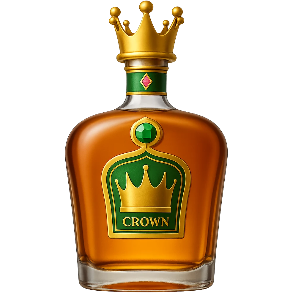 Combine the whiskey bottle from the first image with the cap from the second image, keeping the style consistent. The background should be transparent. The style is a realistic whiskey bottle with a matching cap. emoji