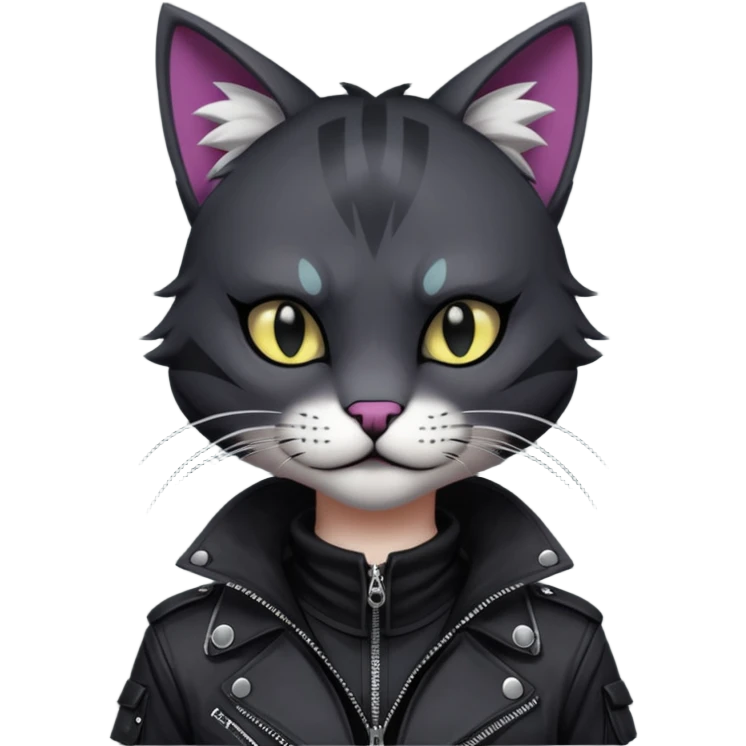 Edgy Beautiful Cool Anthro dark cat-fursona punk techwear  emoji