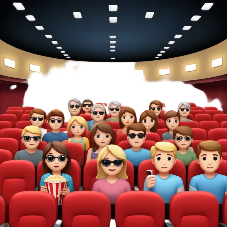 3d realistic interior of movie theater with people  emoji