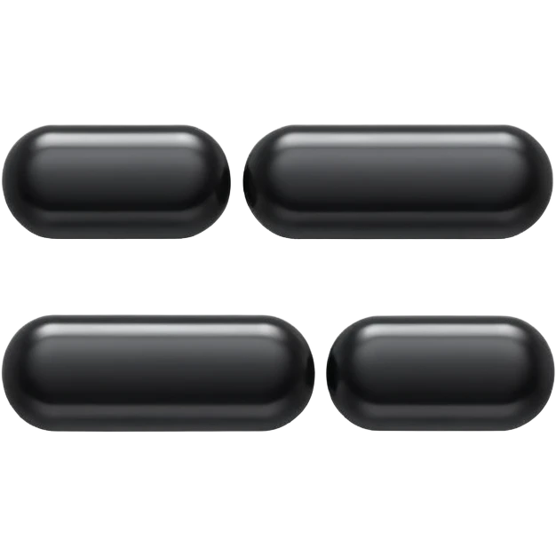 Minimalistic futuristic black medicine pills pack emoji, metallic black and white, reflective sleek surfaces, flat vector design, high-tech clean UI icon emoji