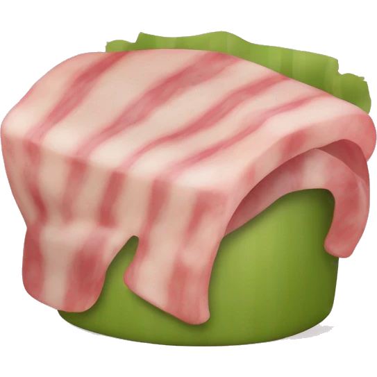 Émoji de lardon : une tranche de lard rose avec des bandes de gras blanc, légèrement incurvée, aspect juteux et appétissant, reconnaissable en petit format." emoji